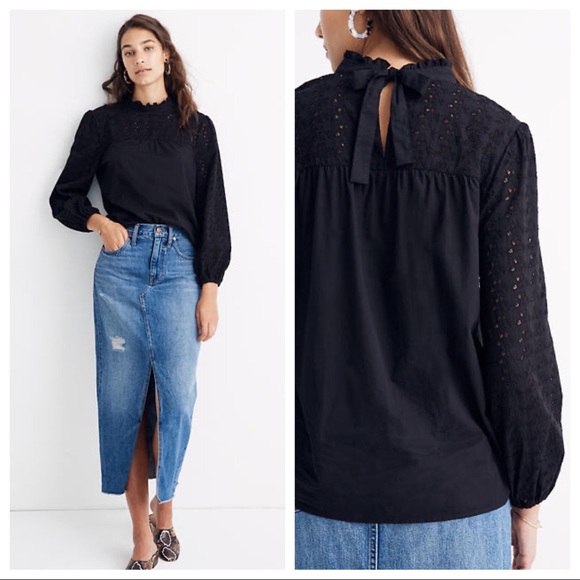 eyelet mockneck ruffle top madewell